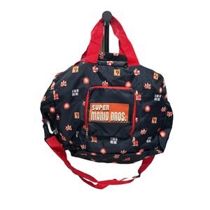 Super Mario Bros Duffel Bag Kids Travel Gym Tote Nintendo CultureFly Black Retro